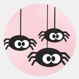 Pastel Pink Cute Spiders Halloween  Classic Round Sticker