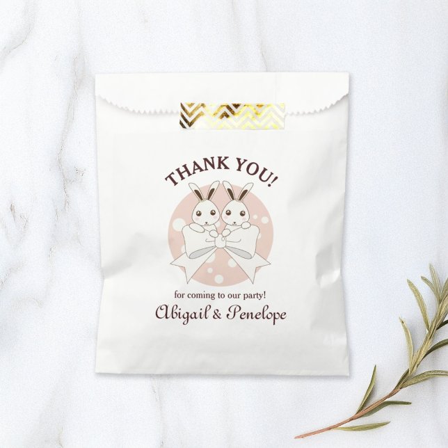 Pastel Pink Cute Twin Bunny Thank You Favour Bags (Creator Uploaded)