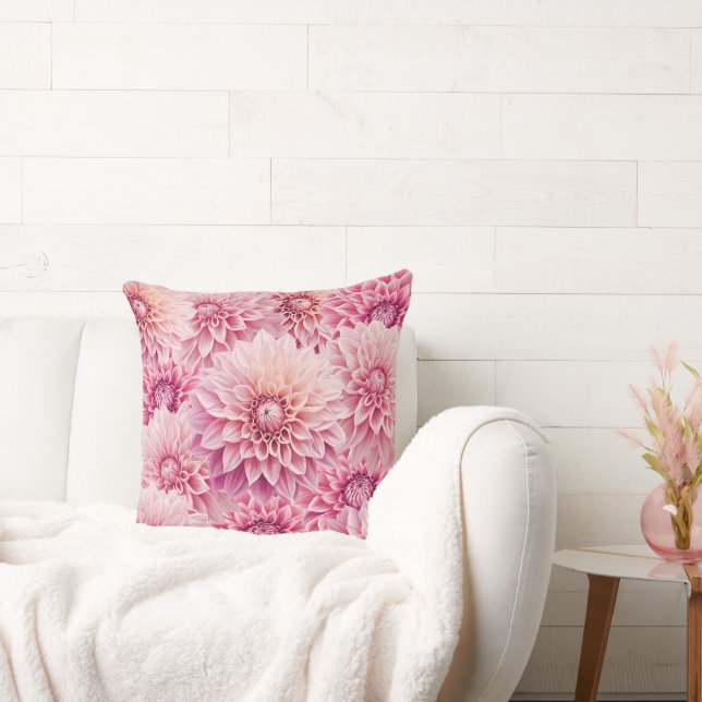 Pastel Pink Dahlia Throw Pillow (Couch)