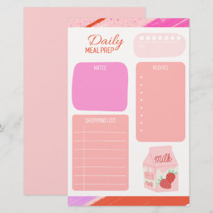 Pastel Pink Daily Meal Planner Shopping List Stationery