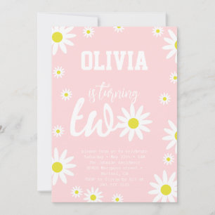 Pastel Pink Daisy 2nd Birthday Party Boho White Invitation