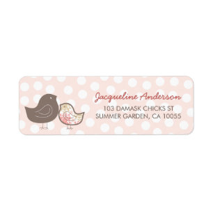 Pastel Pink Damask Chicks Girl Baby Shower Address