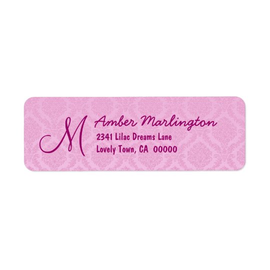Pastel Pink Damask Wedding R771 Return Address Label