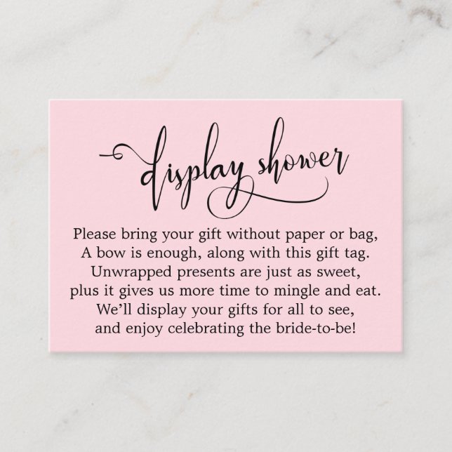 Pastel Pink Display Bridal Shower Gift Card (Front)