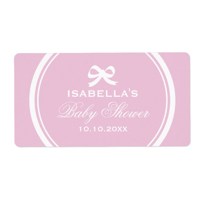 Pastel pink DIY baby shower water bottle labels (Front)