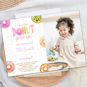 Pastel Pink Donut Birthday Invitations with photo