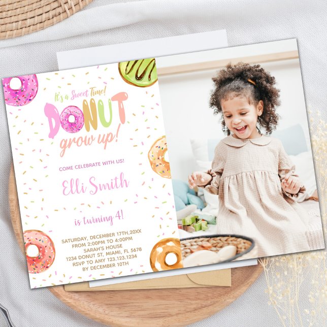 Pastel Pink Donut Birthday Invitations with photo (Pastel Pink Donut Birthday Invitations with photo)