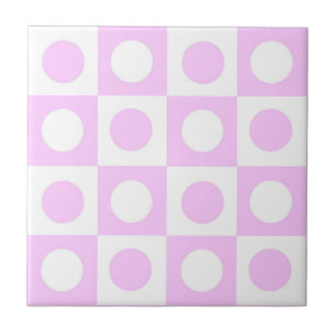 Pastel Pink Dots and Squares Pattern Tile