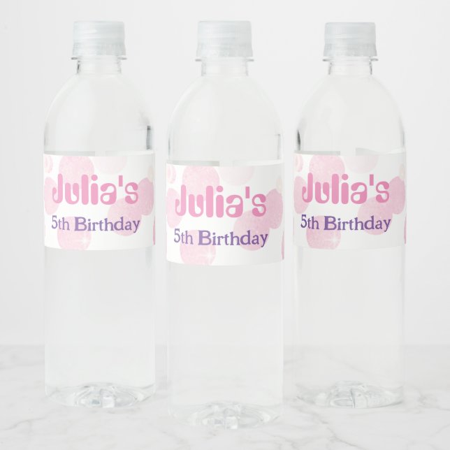 Pastel pink dots Birthday  Water Bottle Label (Bottles)