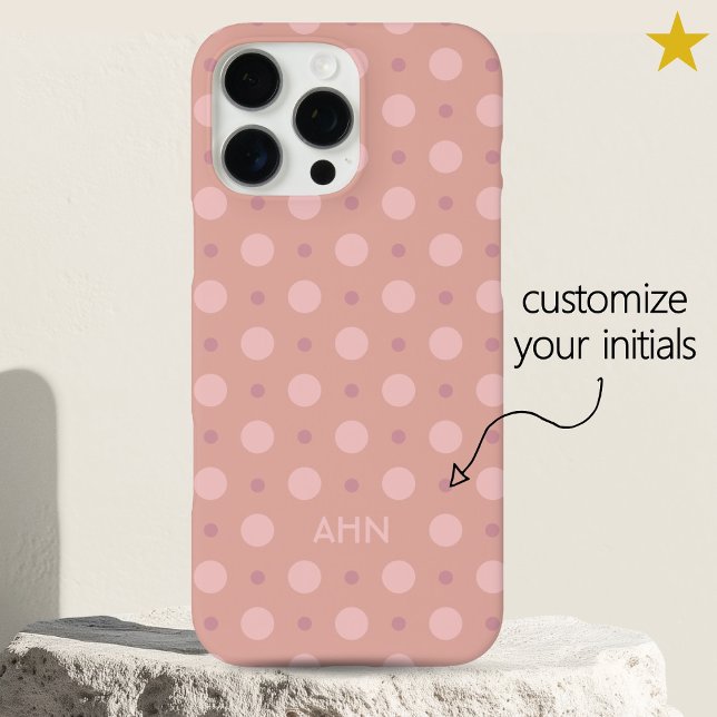 Pastel Pink Dots Pattern Custom Name Initials Case-Mate iPhone Case (Creator Uploaded)