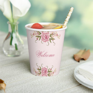 Pastel Pink Double Joint Twin Birthday Paper Cups