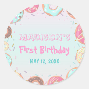 Pastel Pink Doughnut Birthday Doughnut Grow Up Par Classic Round Sticker