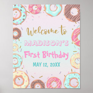 Pastel Pink Doughnut Birthday Grow Up Party Welcom Poster