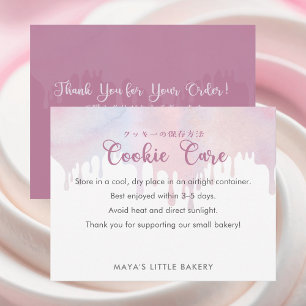 Pastel Pink Dripping Cookie Care Instructions Thank You Card