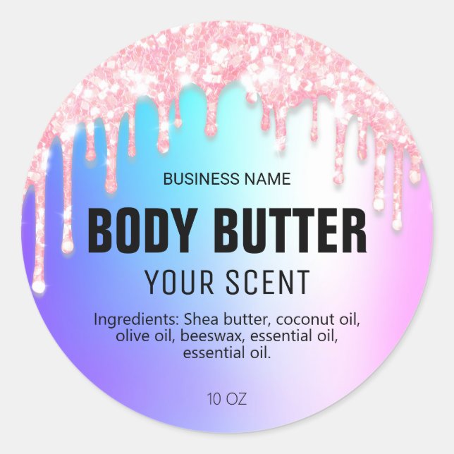 Pastel Pink Dripping Glitter Body Butter Labels (Front)