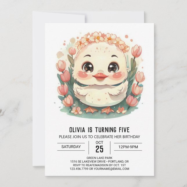Pastel Pink Duck Birthday  Invitation (Front)
