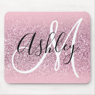 Pastel Pink Edge Ombre Glitter Monogram Mouse Mat