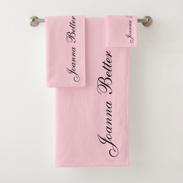 Pastel Pink Elegant Handwritten Name Signature  Bath Towel Set (Insitu)