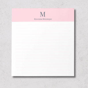 Pastel Pink Elegant Personalized Monogram Lined Notepad