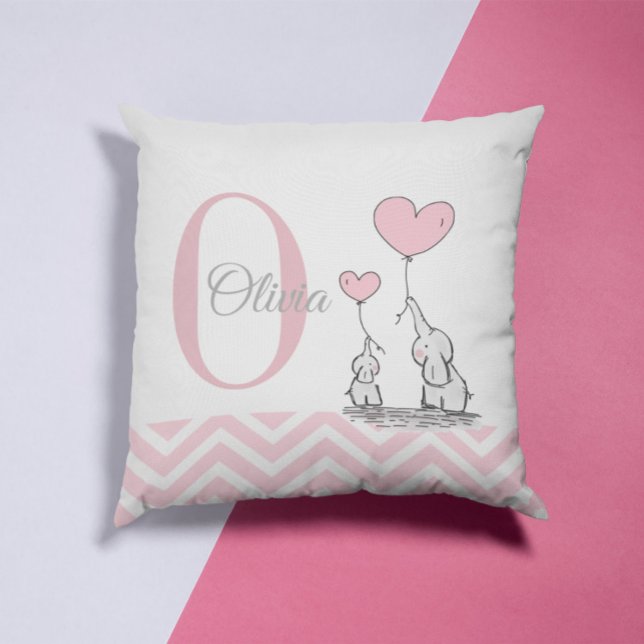 Pastel Pink Elephant Personalised Baby Girl Pillow (Creator Uploaded)