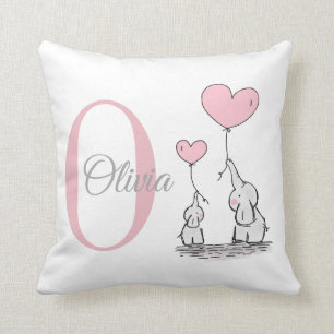 Pastel Pink Elephant Personalised Baby Girl Pillow