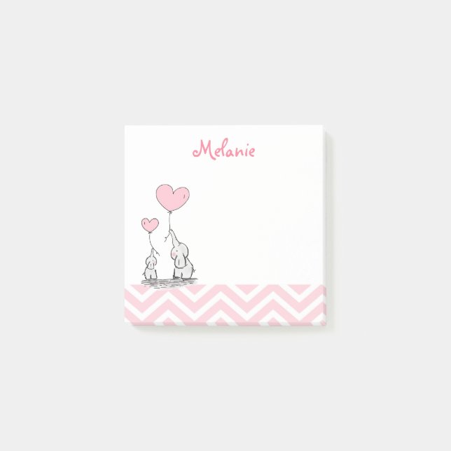 Pastel Pink Elephant Personalised Baby Girl Post-it Notes (Front)