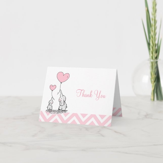 Pastel Pink Elephant Personalised Baby Girl Thank You Card (Front)