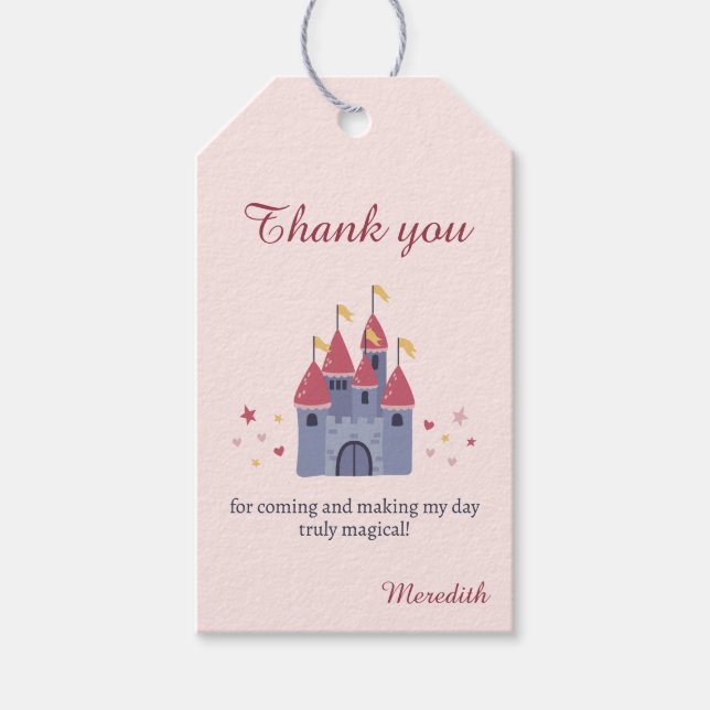 Pastel Pink Enchanted Castle Heart Star Favour Tag (Front)