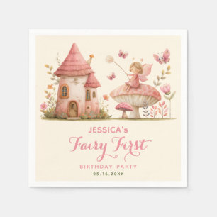 Pastel Pink Enchanted Fairy First Birthday Party Napkin