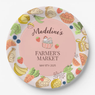 Pastel Pink Farmer's Market Fruit & Vegetables Paper Plate