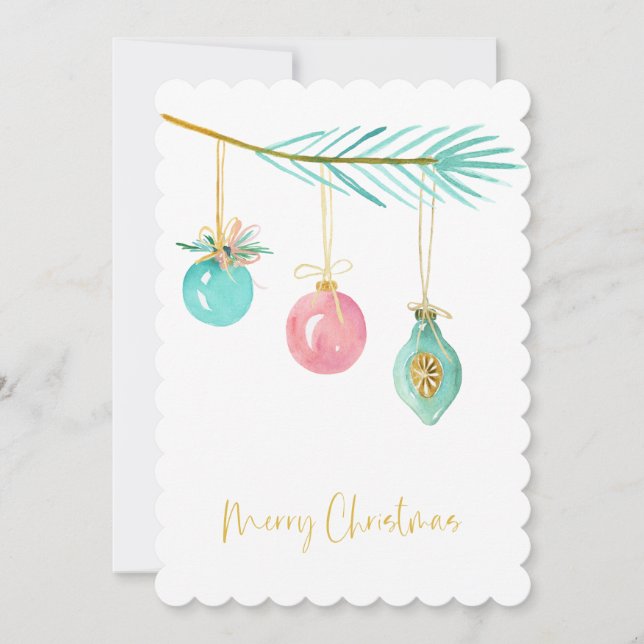 Pastel Pink Farmhouse Check Christmas Ornament Holiday Card (Front)