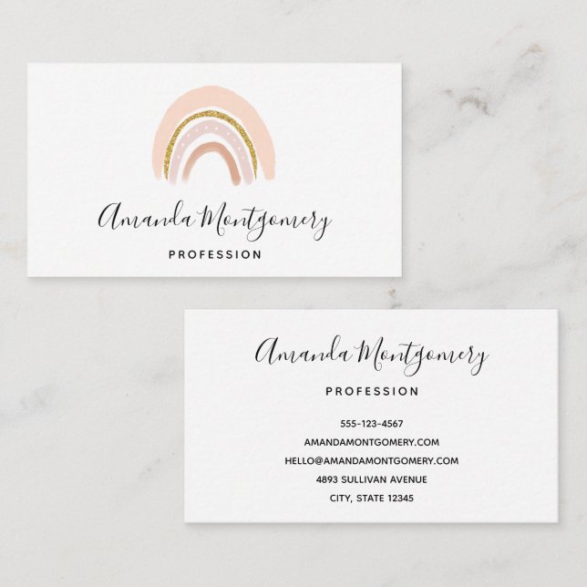 Pastel Pink & Faux Glitter Boho Rainbow Business Card (Front/Back)