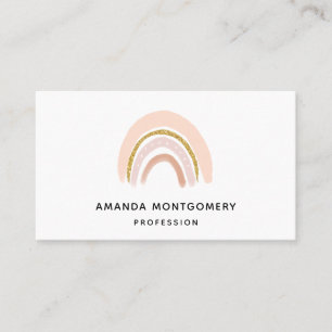 Pastel Pink & Faux Glitter Boho Rainbow Business Card