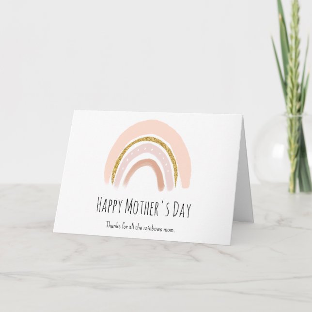 Pastel Pink & Faux Glitter Boho Rainbow Card (Front)