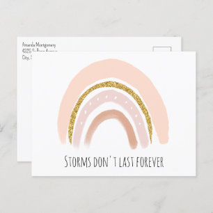 Pastel Pink & Faux Glitter Boho Rainbow Get Well Postcard