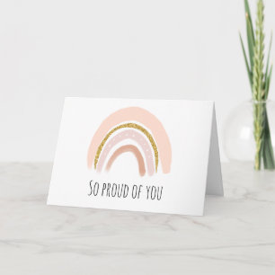 Pastel Pink & Faux Glitter Boho Rainbow Graduation Card