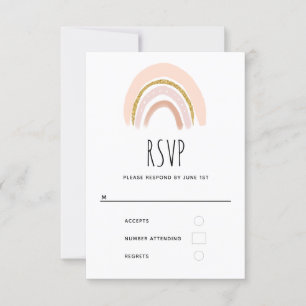 Pastel Pink & Faux Glitter Boho Rainbow RSVP Card