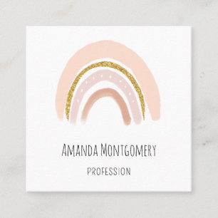 Pastel Pink & Faux Glitter Boho Rainbow Square Business Card