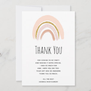 Pastel Pink & Faux Glitter Boho Rainbow Thank You Card