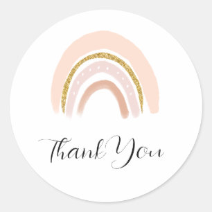 Pastel Pink & Faux Glitter Boho Rainbow Thank You Classic Round Sticker