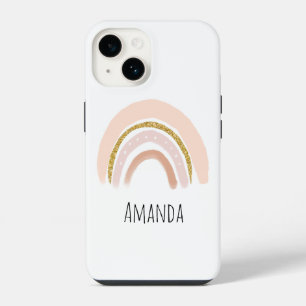 Pastel Pink & Faux Glitter Rainbow Boho iPhone 14 Case