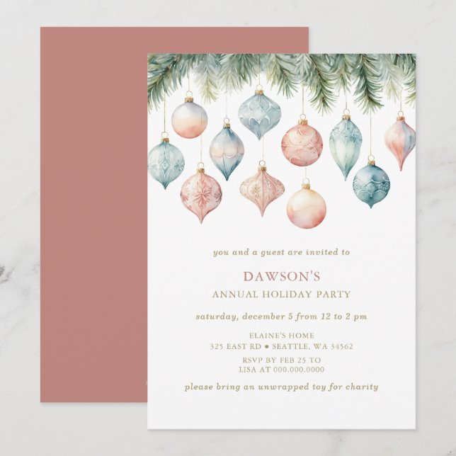 Pastel Pink Festive Corporate Christmas Party  Invitation (Front/Back)
