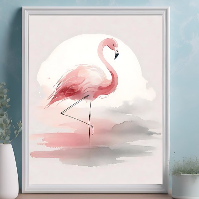 Pastel Pink Flamingo Minimalist Tropical Art Print (Creator Uploaded)