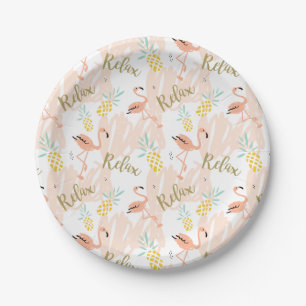 Pastel Pink Flamingo Relax Print Paper Plate
