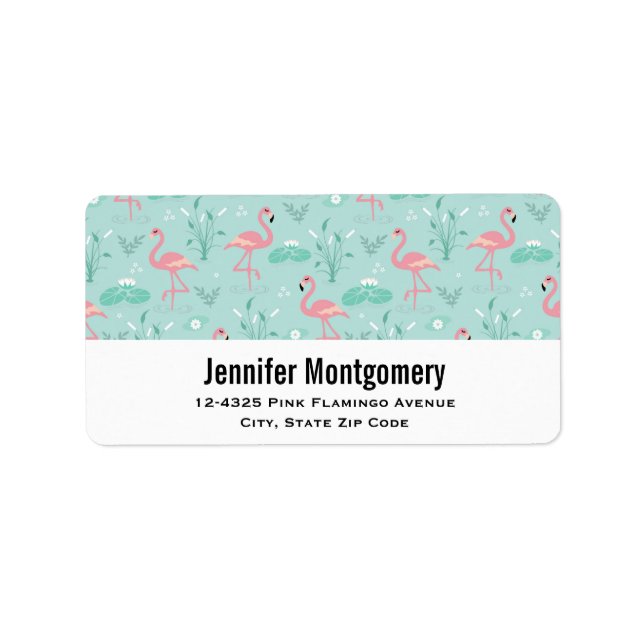 Pastel Pink Flamingos Green Pattern Address Label (Front)