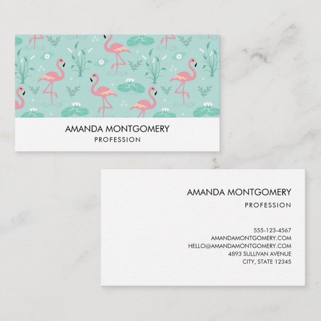 Pastel Pink Flamingos Green Pattern Business Card (Front/Back)