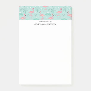 Pastel Pink Flamingos Green Pattern Post-it Notes