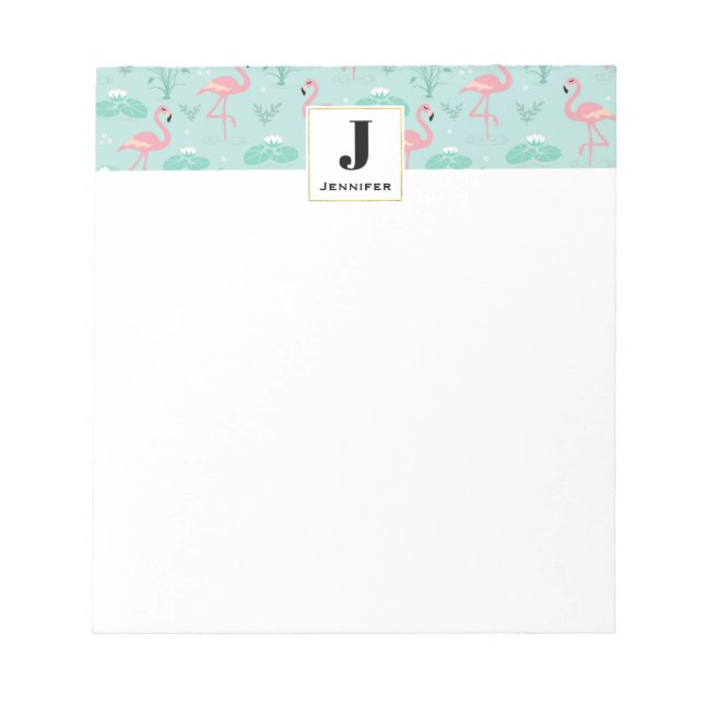 Pastel Pink Flamingos Pattern Monogram Notepad (Front)