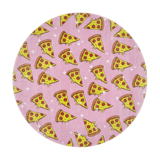 Pastel Pink Floating Pizza Slices Pattern Cutting Board (Front)