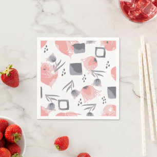 Pastel Pink Floral Abstract Paper Napkin, Modern G Napkin